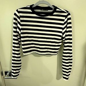 Zara black & white stripes long sleeve crop top
